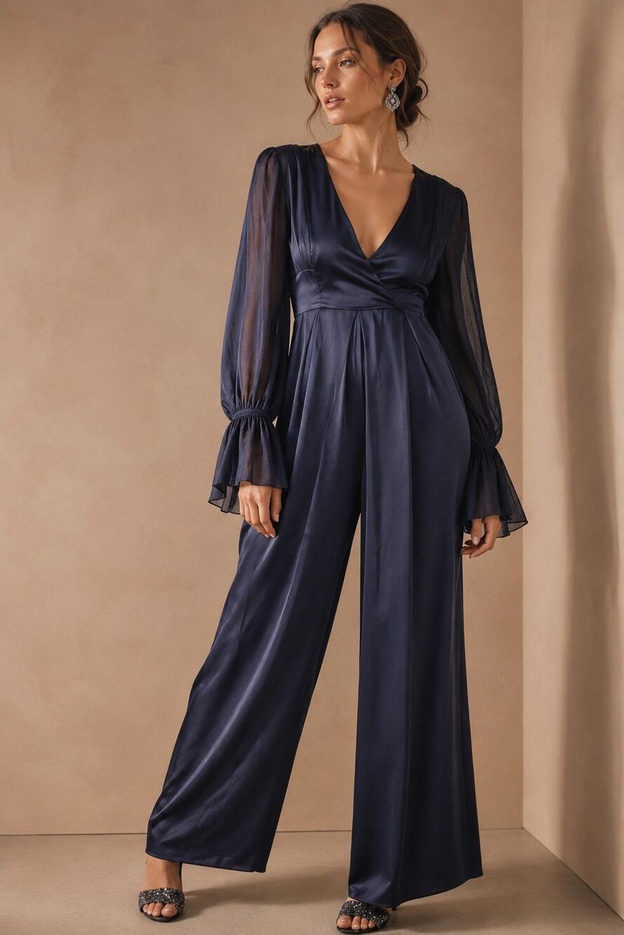 FREE PEOPLE “Not Your Baby” Satin Wide Leg Deep V High Waist Jumpsuit Size 0/XS - Picture 1 of 15